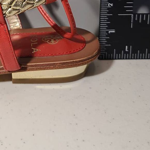 Isola Coral Orange Cleopatra Gold Braided Tie Back Thong Sandals Women's 6 - Picture 7 of 10